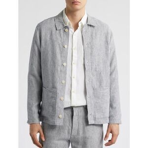 Alex Crane Linen Jacket  Kite Button Front Striped Gray White size Large